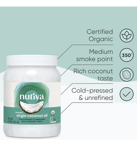 Aceite De Coco Orgánico Sin Refinar 100% Puro 1.6 Lts Nutiva