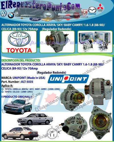 Alternador Toyota Corolla 1.6-1.8 Celica 12v 70amp Unipoint