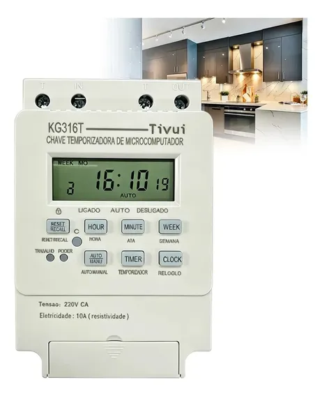 Timer Digital Programável horario 16 Programas 220v/380 com bateria 10A com Memória de blecaute para bomba agua Montagem DIN Trilho Bomba Piscina Geladeira freezer postes de luz Automação Residencial