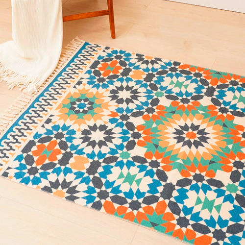 Alfombra Rectangular Retro De Algodón Colorida Colores Sala