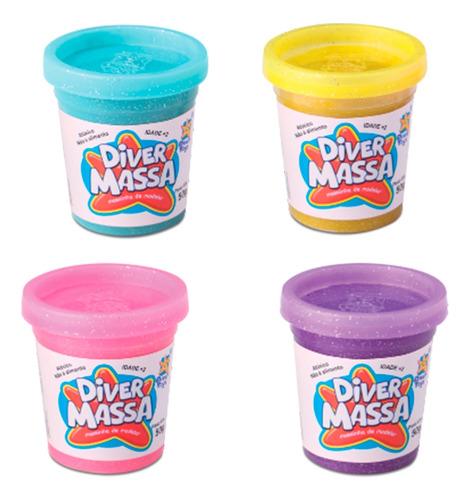 Kit 4 Massinhas De Modelar Cores Com Glitter - Divertoys