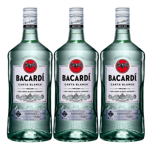 Paquete De 3 Ron Bacardi Carta Blanca 1.75 L