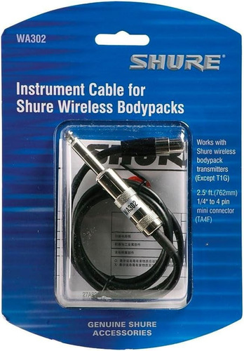 Cable Shure Wa302 Para Instrumento Mini Xlr 4 Pin A Plug 1/4