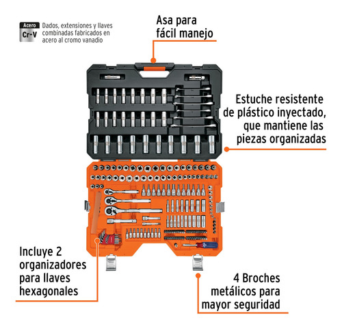 Juego Autoclé Cuadro 1/4 3/8 Y 1/2' 217 Pzs Std Y Mm 15691