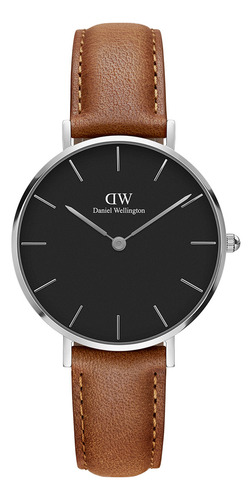 Reloj Daniel Wellington Dw00100178 Unisex Petite 32mm Correa Camel Bisel Acero Fondo Negro