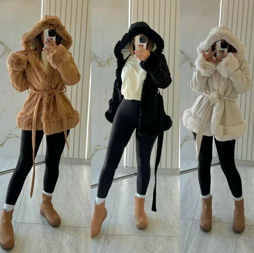 Campera Paño Mujer Emprelle Con Corderito Y Capucha