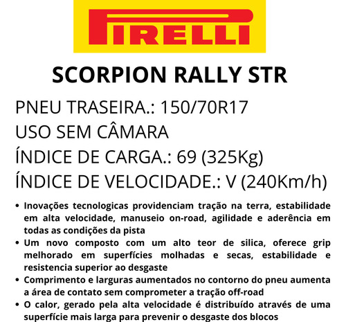 Pneu Scorpion Rally Str Tras 150/70r17 Moto Uso Sem Câmara