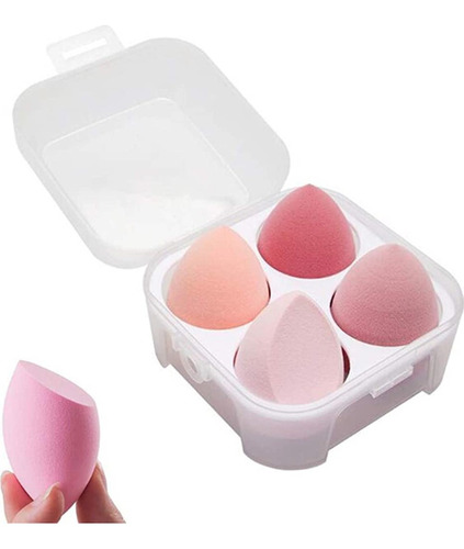 Set De 4 Esponjas De Maquillaje Blender Con Estuche Plástico