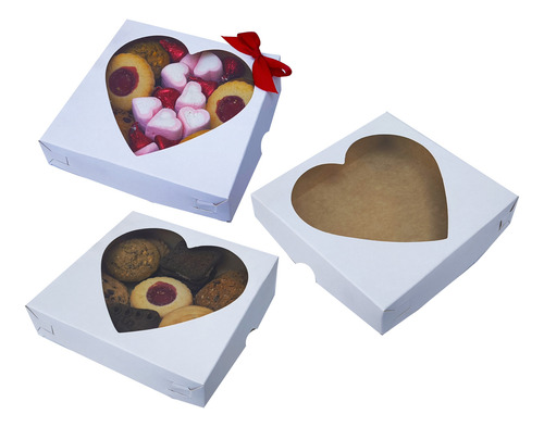 25 Cajas Blancas Con Ventana Corazon 14x14x3 Cms 1951 Ventana Corazon