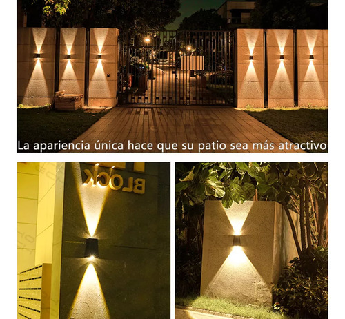 Lamparas De Pared Exterior Focos Led Solar Luz Negro 3focs