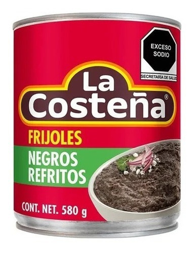 Caja Frijol Negro Refrito La Costeña 12 Latas De 580 Grs.