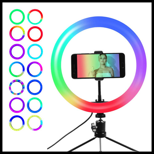 Aro De Luz Led 30 Cm 12 Tripode Rgb Colores Soporte Celular
