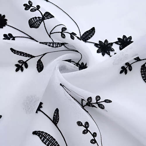 Set Visillo De Lino Bordado 140*220cm De Color Lino Negro