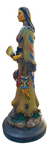 Estatua Índia Xamã 32cm Com Abano E Cesta