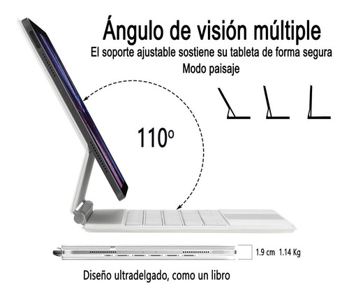 Imagen 4 de 7 de Teclado Magic Trackpad Para Apple iPad 12.9 2021 2020 2018 Ñ