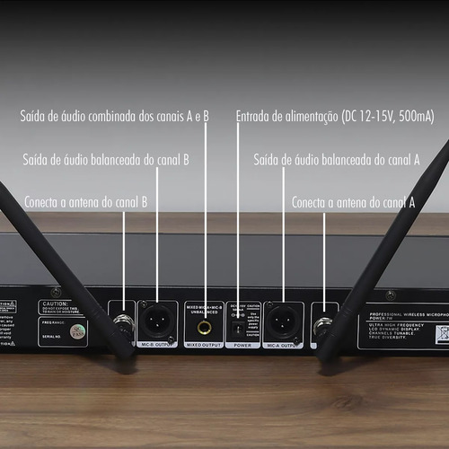 Microfone Sem Fio Duplo Profissional Uhf Com Base Receptora