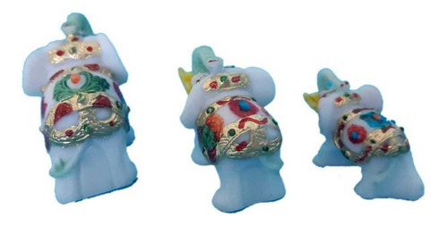 Imagem 2 de 4 de Trio De Elefantes Indianos Sabedoria Sorte Em Resina Pintada