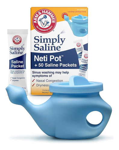 Gurunanda Arm & Hammer Neti Pot Con 50 Paquetes De Sal, Kit 