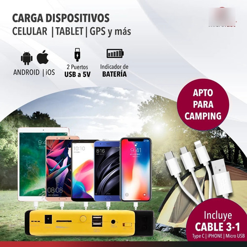 Arrancador Portátil De Auto Moto Powerbank Linterna 50800mah