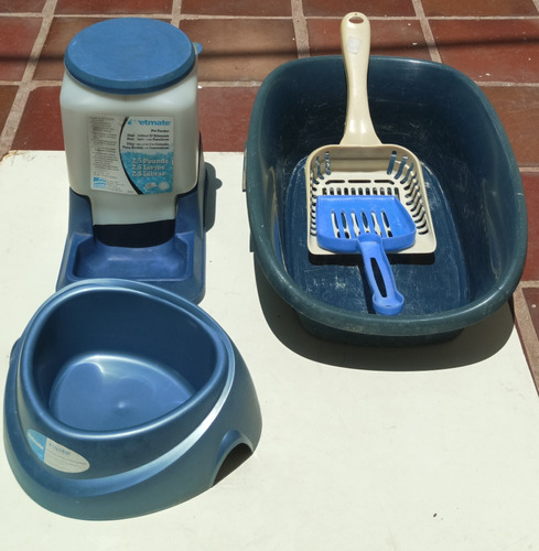 Set De Envases Para Gatos: Comida, Agua, Arena.