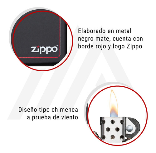 Imagen 5 de 10 de Encendedor Zippo Lighter Slim Black Matte Red Border Negro