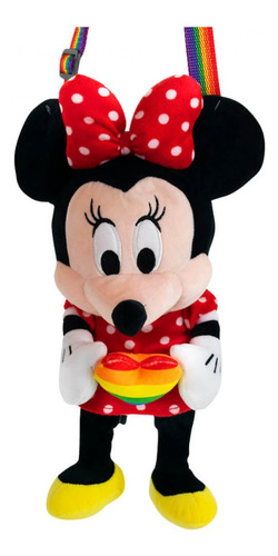 Bolsa Minnnie Arco-íris Em Pelúcia Disney Licenciado 20 Cm Cor Colorido