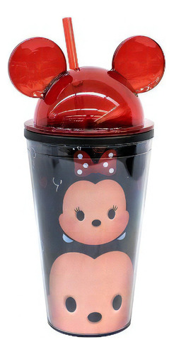 Copo Preto Com Canudo E Orelhas Mickey & Minnie 450 Ml