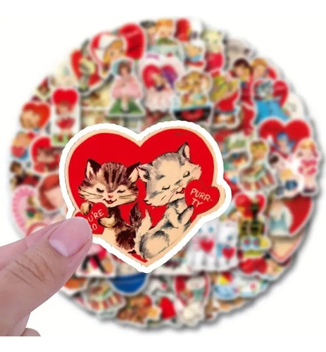 50 Pegatinas - Stickers -  San Valentin Amor Vintage