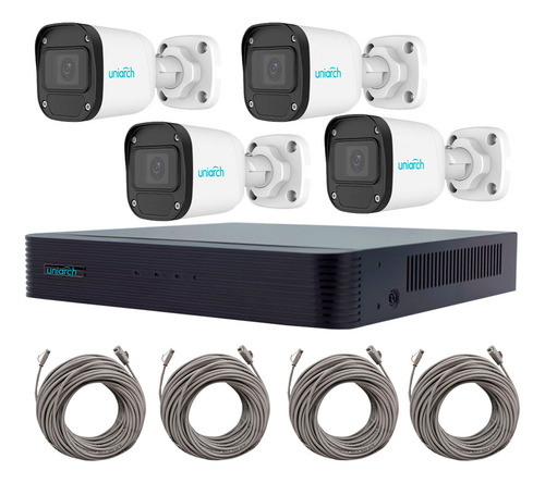 Kit Ip 4 Cámaras Exterior 4mp Nvr 4ch Y Cables Uniarch