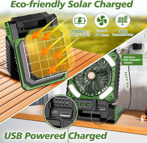 S Ventilador Solar De Camping Recargable Con Linterna Led
