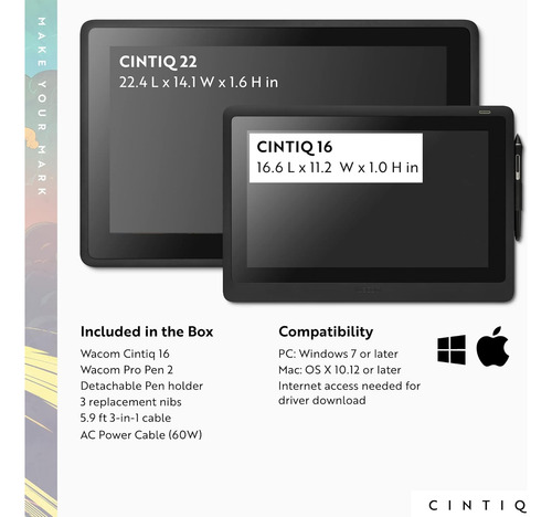 Tableta De Dibujo Wacom Cintiq 16 Con Pantalla, 15.4 Full Hd