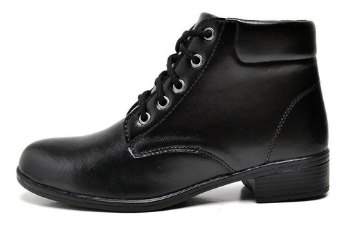 Imagem 2 de 4 de Coturno Bota Feminina Preta Básica Salto Baixo Cano Curto