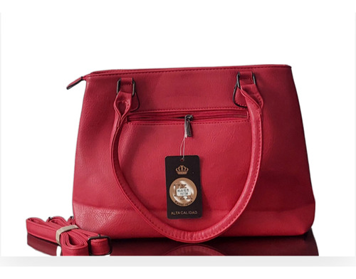 Bolso Casual Polipiel Rojo Asas Cortas Y Larga