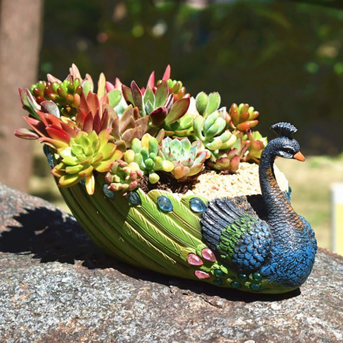 Maceta Suculenta Hecha A Mano De Resina Con Forma De Pavo Re
