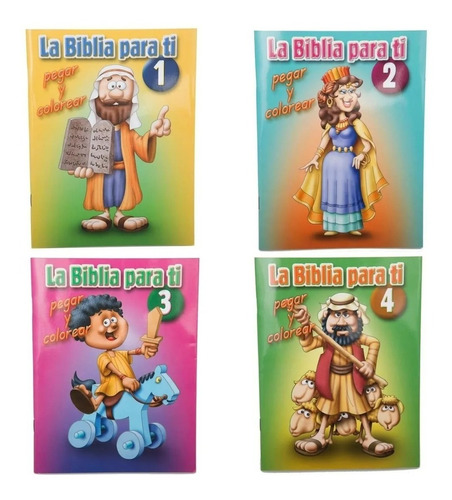 La Biblia Para Ti - 4 Cartillas - Colorea Y Pega Stickers
