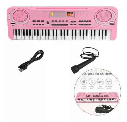 Teclado Infantil Piano Eletronico C/ Microfon Luz Rosa/az Id