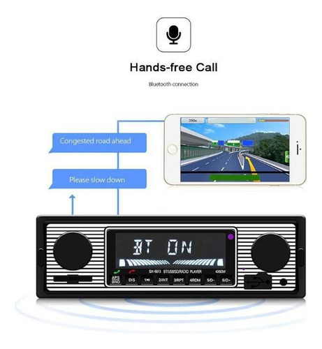 1din Retro Vintage Coche Estéreo Con Bluetooth Aux Usb Fm