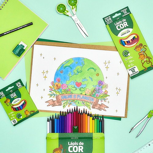 Caixa Lápis De Cor 12 Cores Grande Leonora Eco Atacado