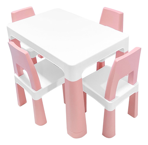 Set De Mesa Y 4 Sillas Para Niños Infantil Con Cajones Color Rosa