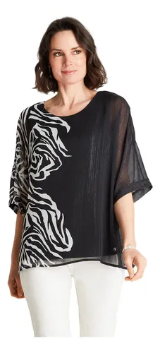 Blusa Tipo Tunica Manga Corta Lurex Negro Cuotas sin inter s