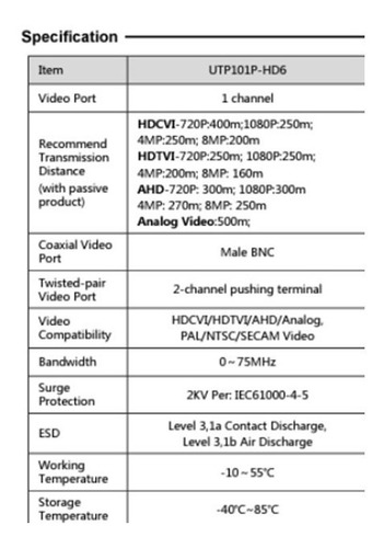 Video Balun (par) Hdcvi Modelo Utp101p-hd6- Utepo