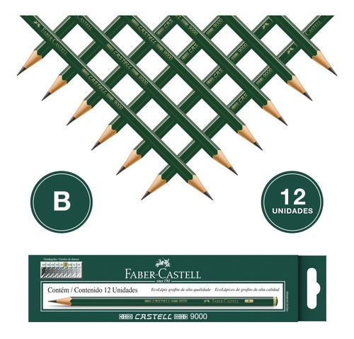 Lápis Faber Castell B 9000 Caixa C/12 Unid. Desenho Grafite