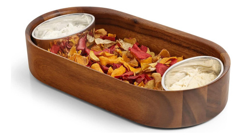 Nambe Oblong Nest Chip Y Dip Siring Bowl | Plato De Madera |