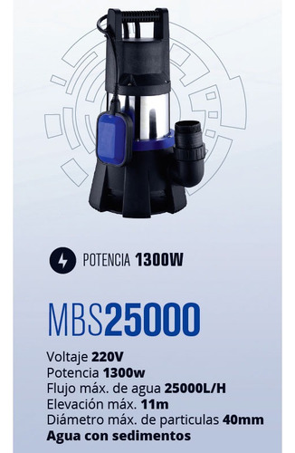 Bomba Sumergible Motomel Mbs25000 1.75hp Ideal Piletas/sotanos/patios