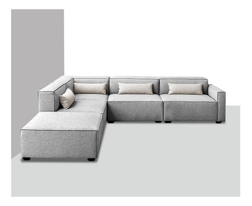 Mueble Sala Carmen Suede Gris Derecho Contemporaneo 5pzs