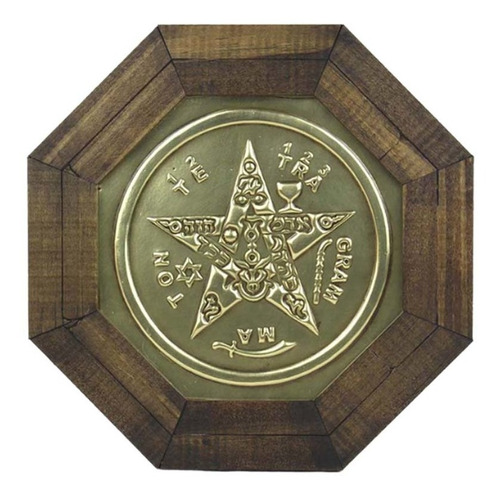 Quadro Oitavado Radiônico Pentagrama Esotérico 18cm Cor Dourado Cor da armação Marrom