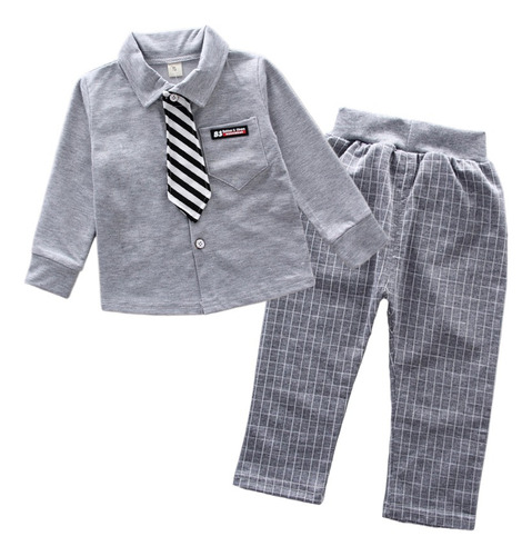 Camisa Con Solapa Para Niño Pequeño De 2 Piezas Y Pantalones
