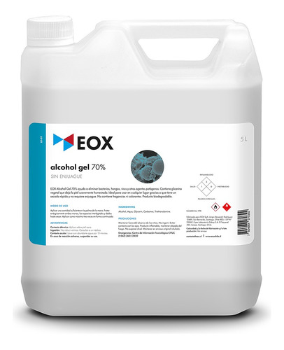 Alcohol Gel 70% Sin Enjuague Con Registro Isp Eox 5 Litros