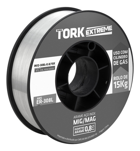 Arame Para Solda Mig Inox Uso Com Gás 0.8mm Rolo 15kg Tork Cor Cinza