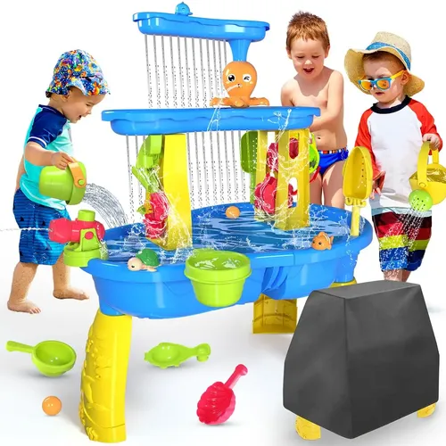 VATOS Mesa de agua de arena para niños pequeños, juguete de agua de mesa de arena de 3 a 5 años de edad, mesa de actividad de agua de verano, playa, patio